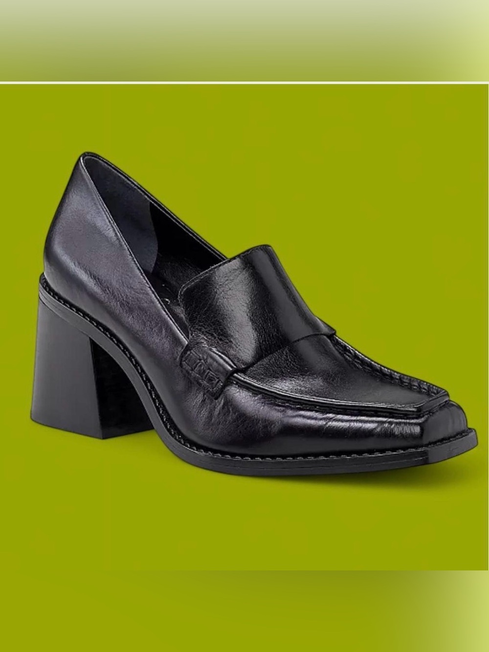 Vince Camuto Black Leather Block Heel Loafers